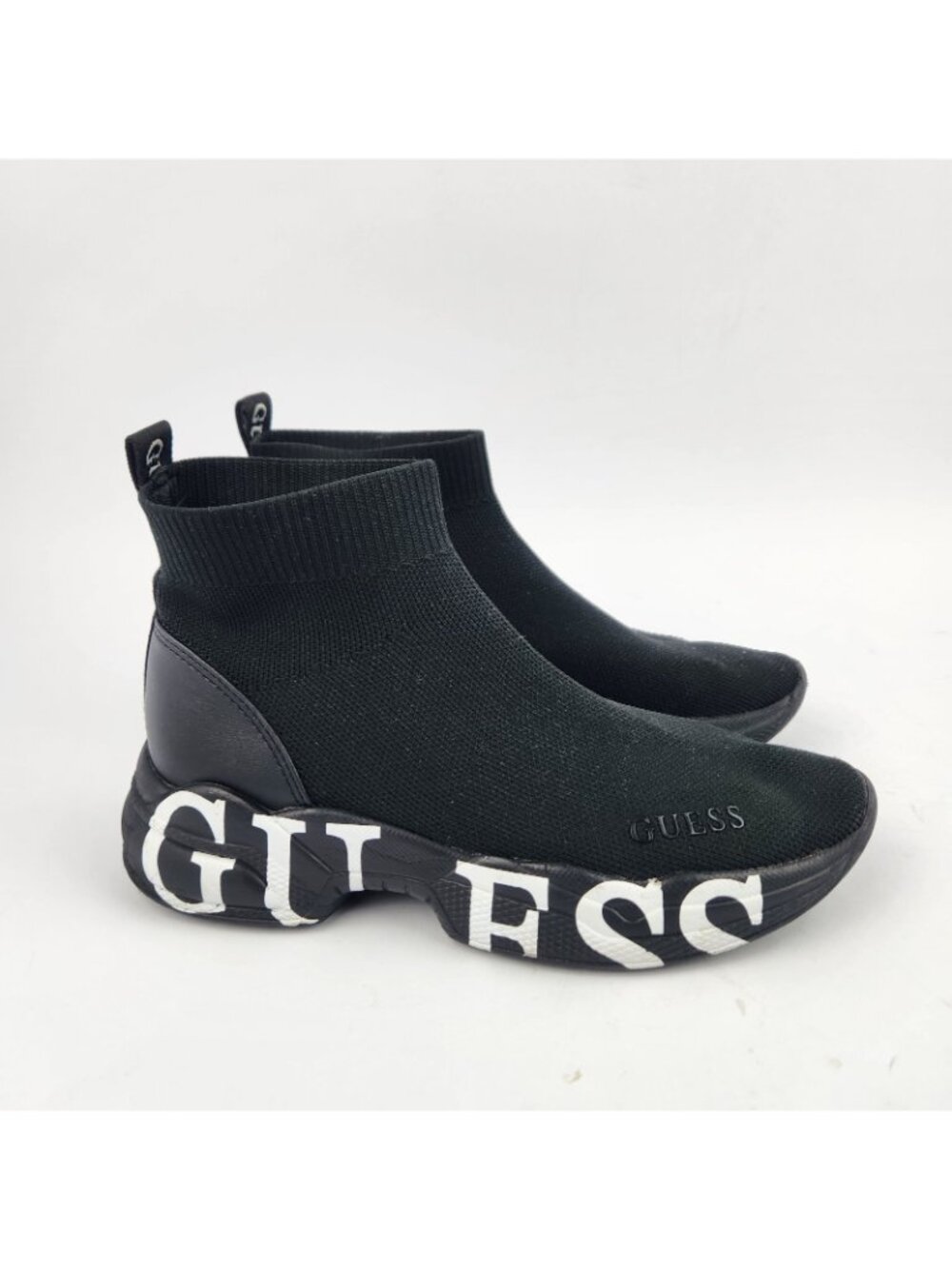 GUESS Black Sock Sneakers Size 5.5 High Top Knit Logo Athletic Running Shoes Wm - Picture 2 of 14